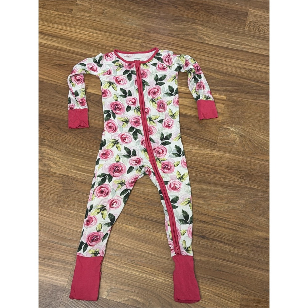 Little Sleepies Baby Girls 18-24 Months Pink Roses Footed Sleeper Pajamas Bamboo